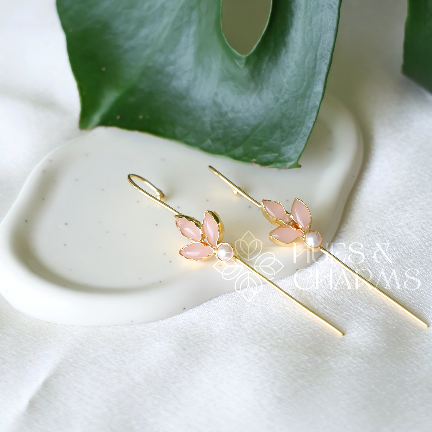 GOLDEN FLORAL EAR CUFF WITH PEARL (COLOURS AVAILABLE)