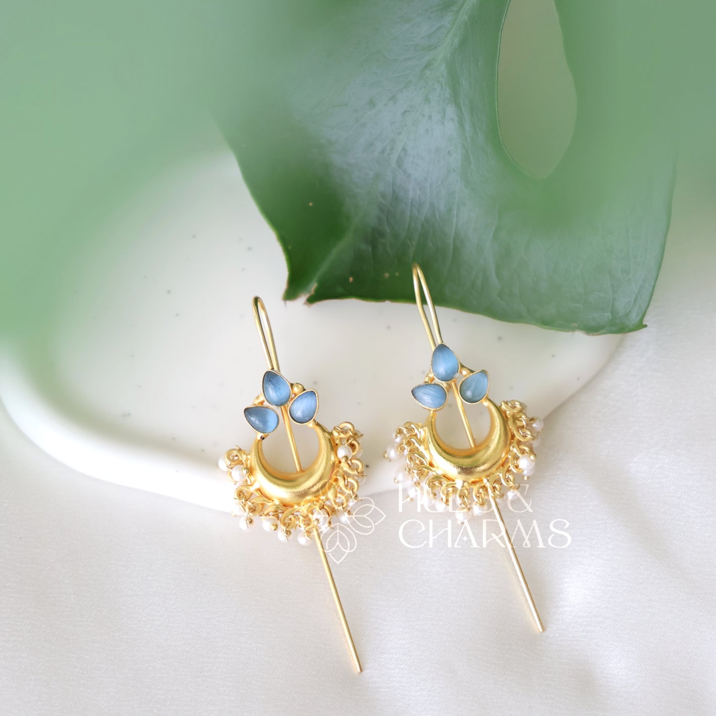 GOLDEN MOONFLOWER EAR CUFF WITH PEARLS (COLOURS AVAILABLE)