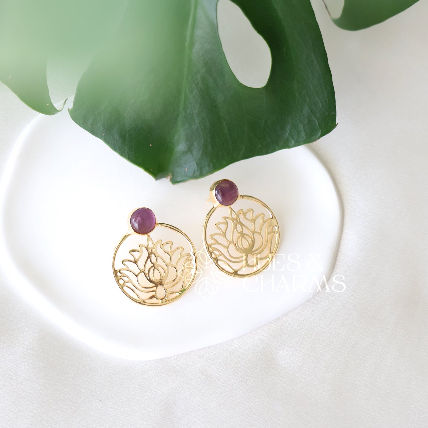 GOLDEN RAW STONE LOTUS EARRINGS
