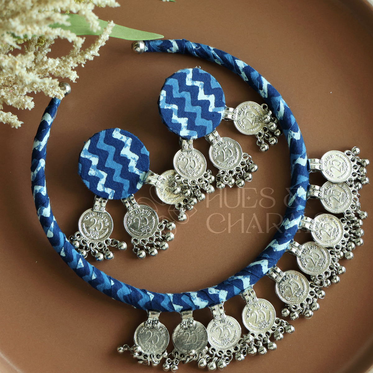 INDIGO PRINTED COIN FABRIC HASLI SET
