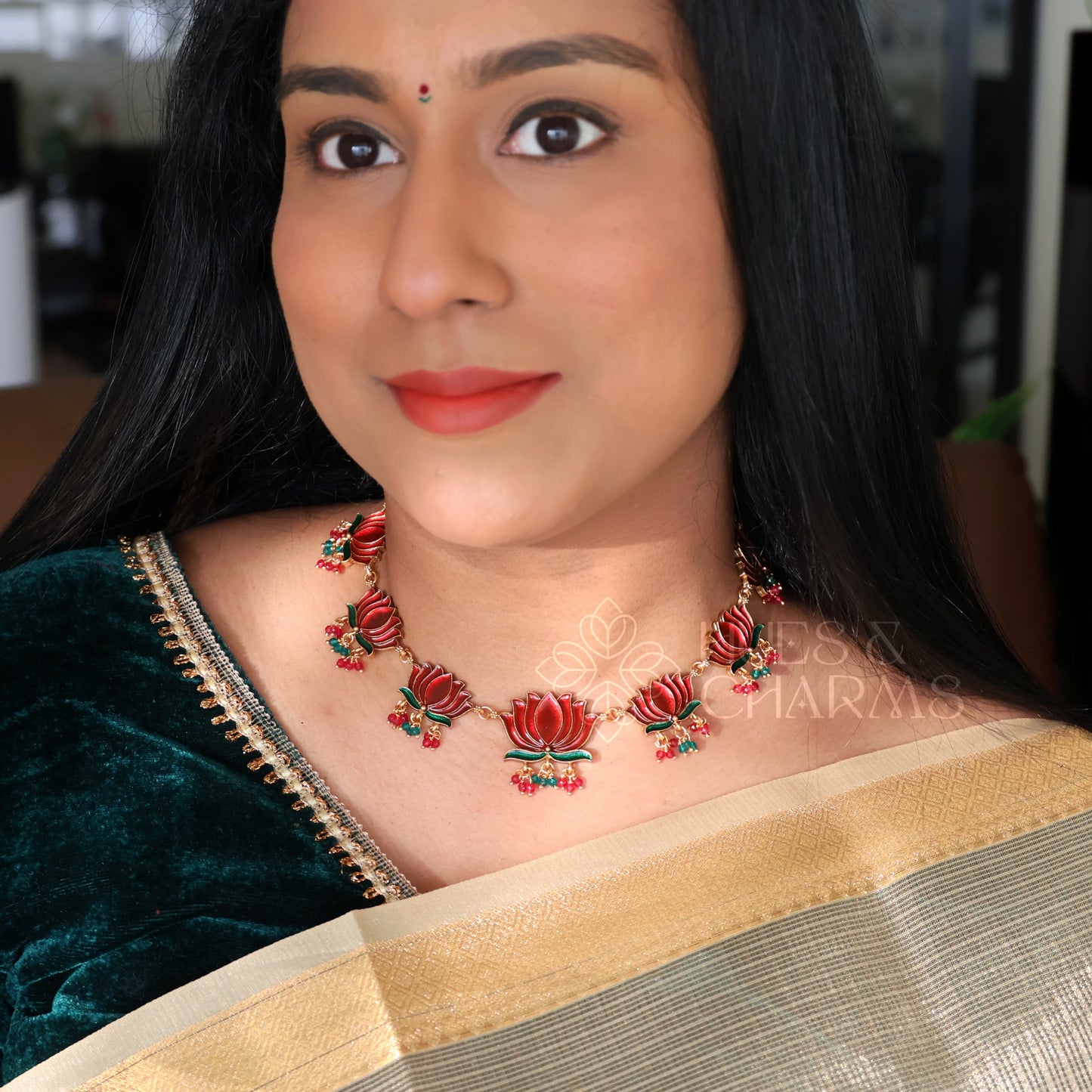 LOTUS ENAMEL GUTTAPUSALU NECKLACE SET(OPTIONS AVAILABLE)