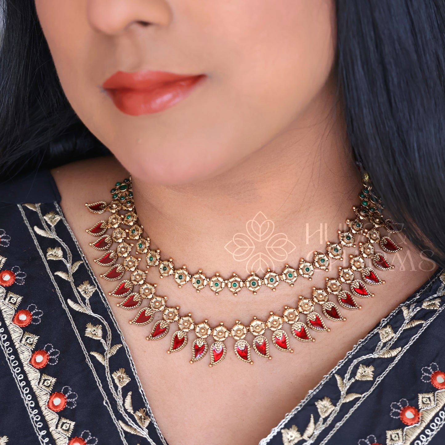 GOLDEN VARNIKA 2 LAYER PALAKKA NECKLACE SET