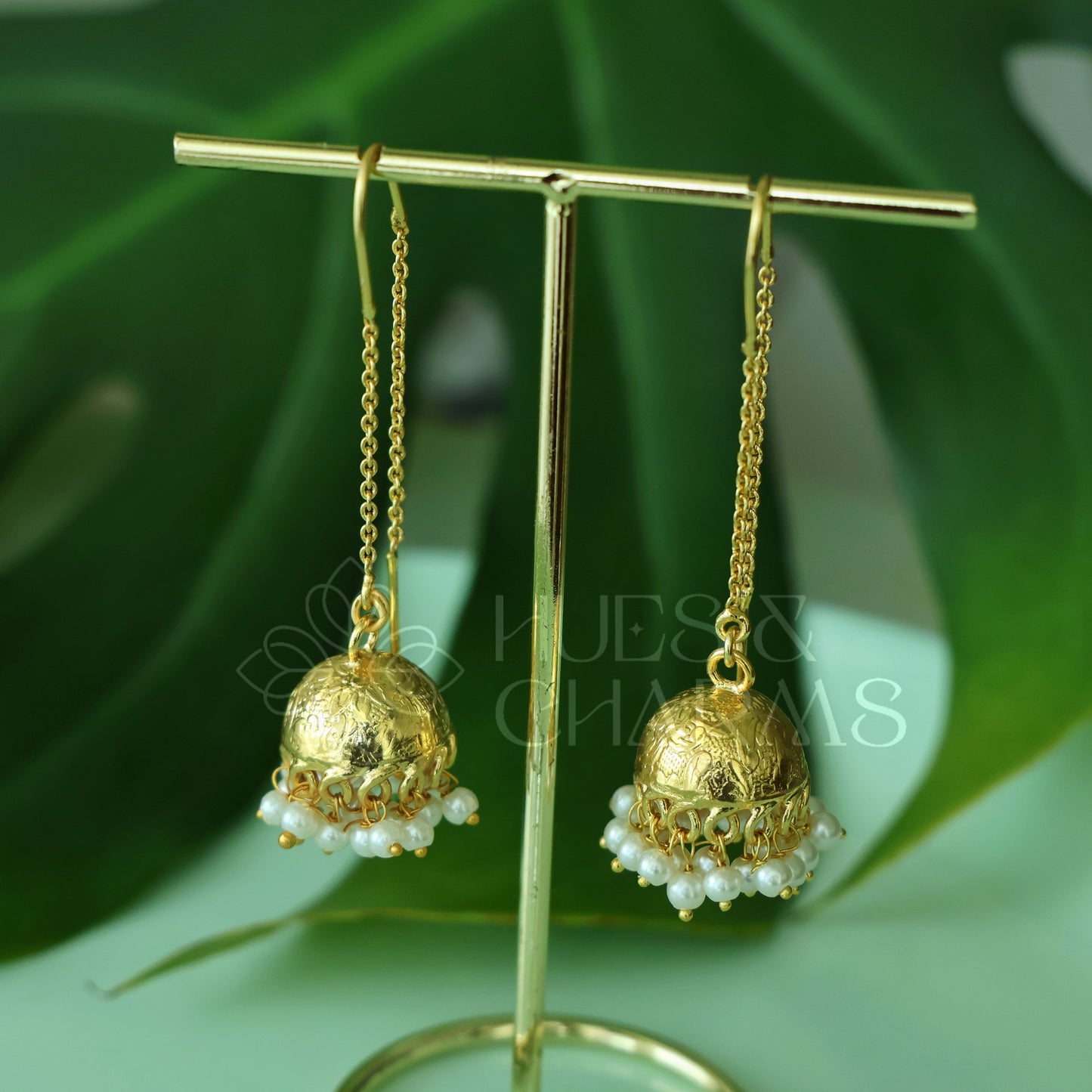 NEEDLE AND THREAD FLORAL EMBOSSED MINIMAL PEARL JHUMKA EARRINGS