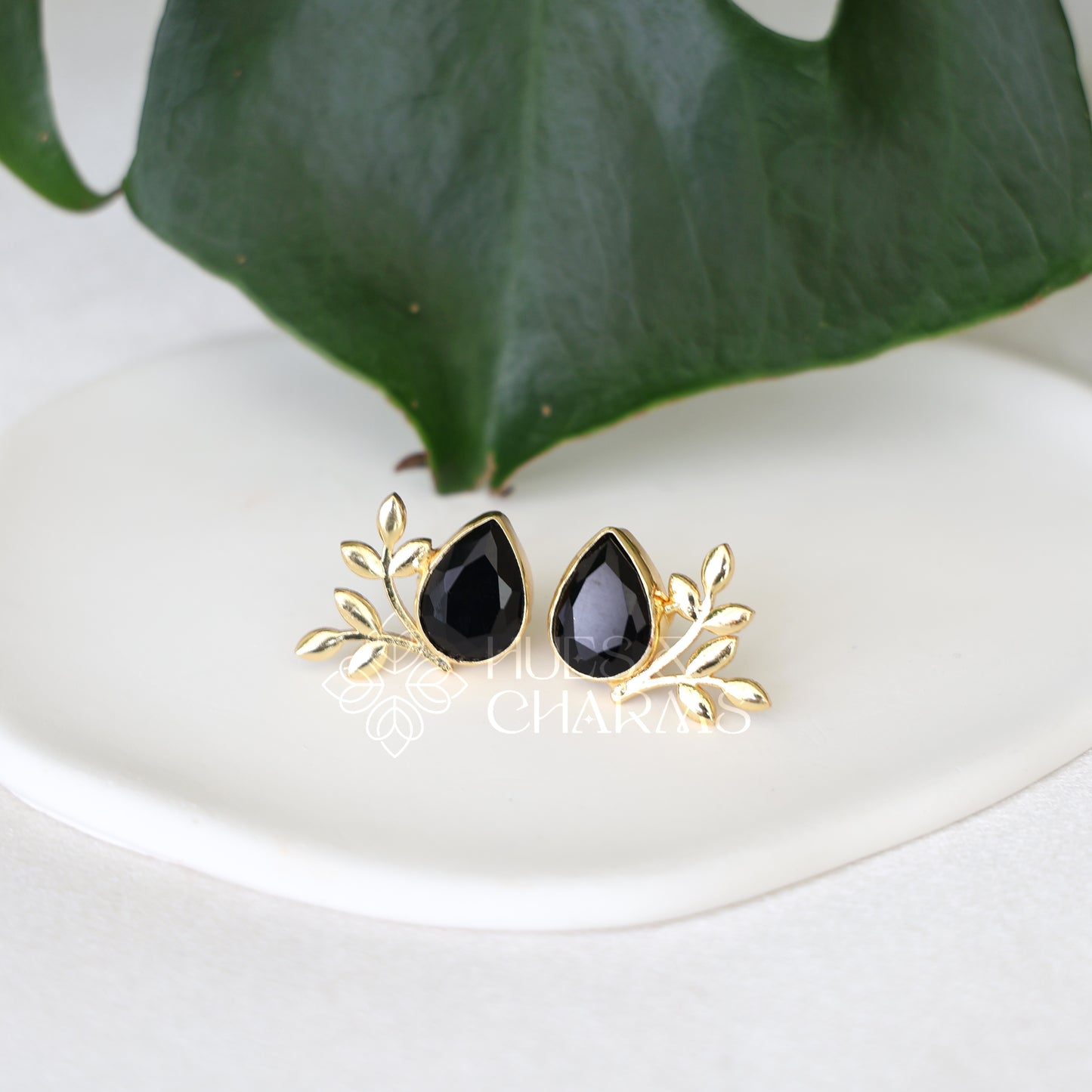 GOLDEN GLOSSY FLORA STUDS