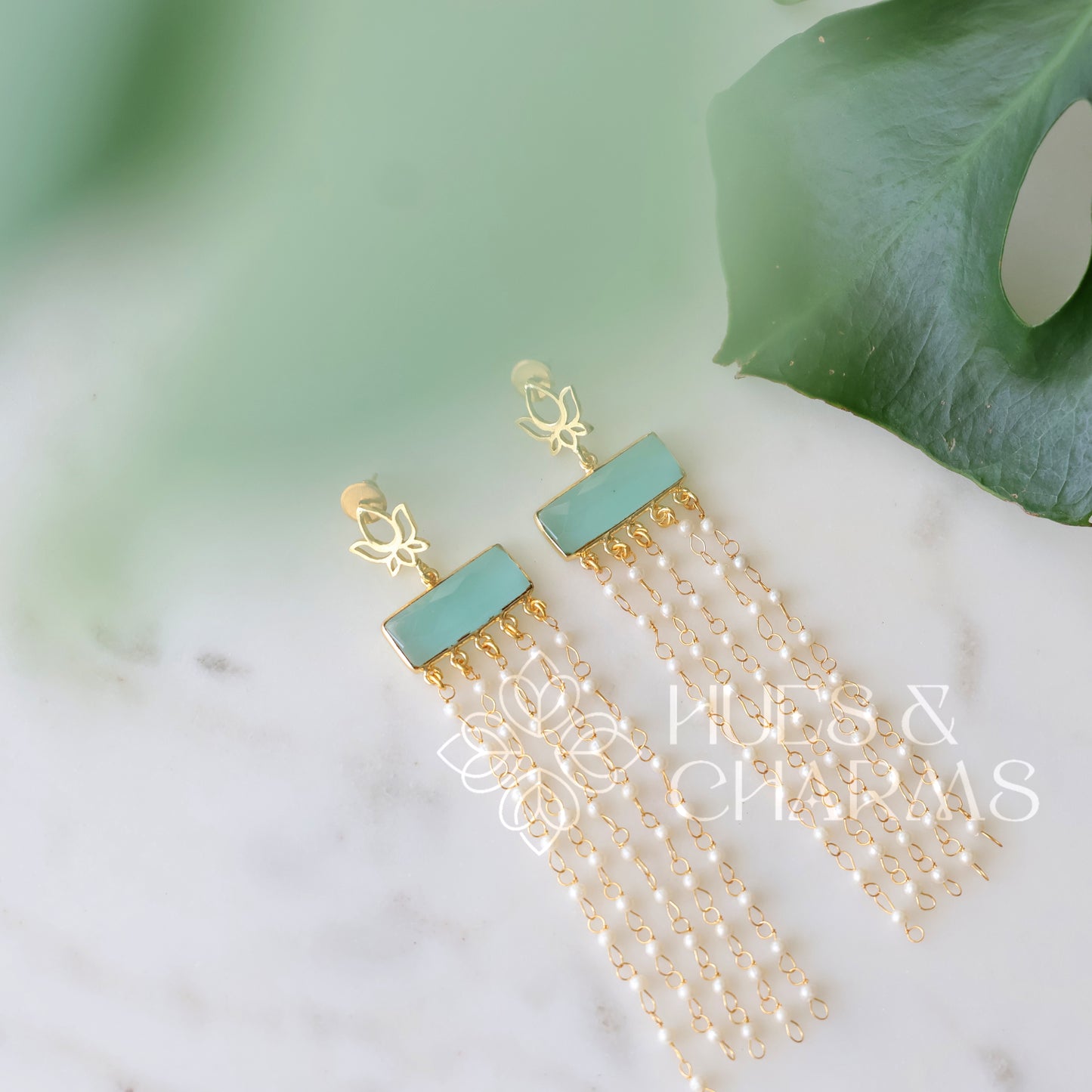 GOLDEN LAYERED LOTUS PEARL EARRINGS (COLOURS AVAILABLE)