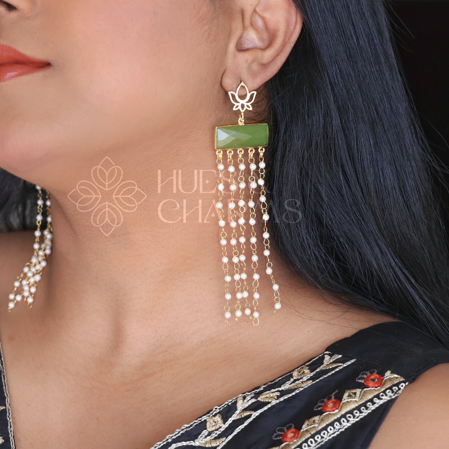 GOLDEN LAYERED LOTUS PEARL EARRINGS (COLOURS AVAILABLE)