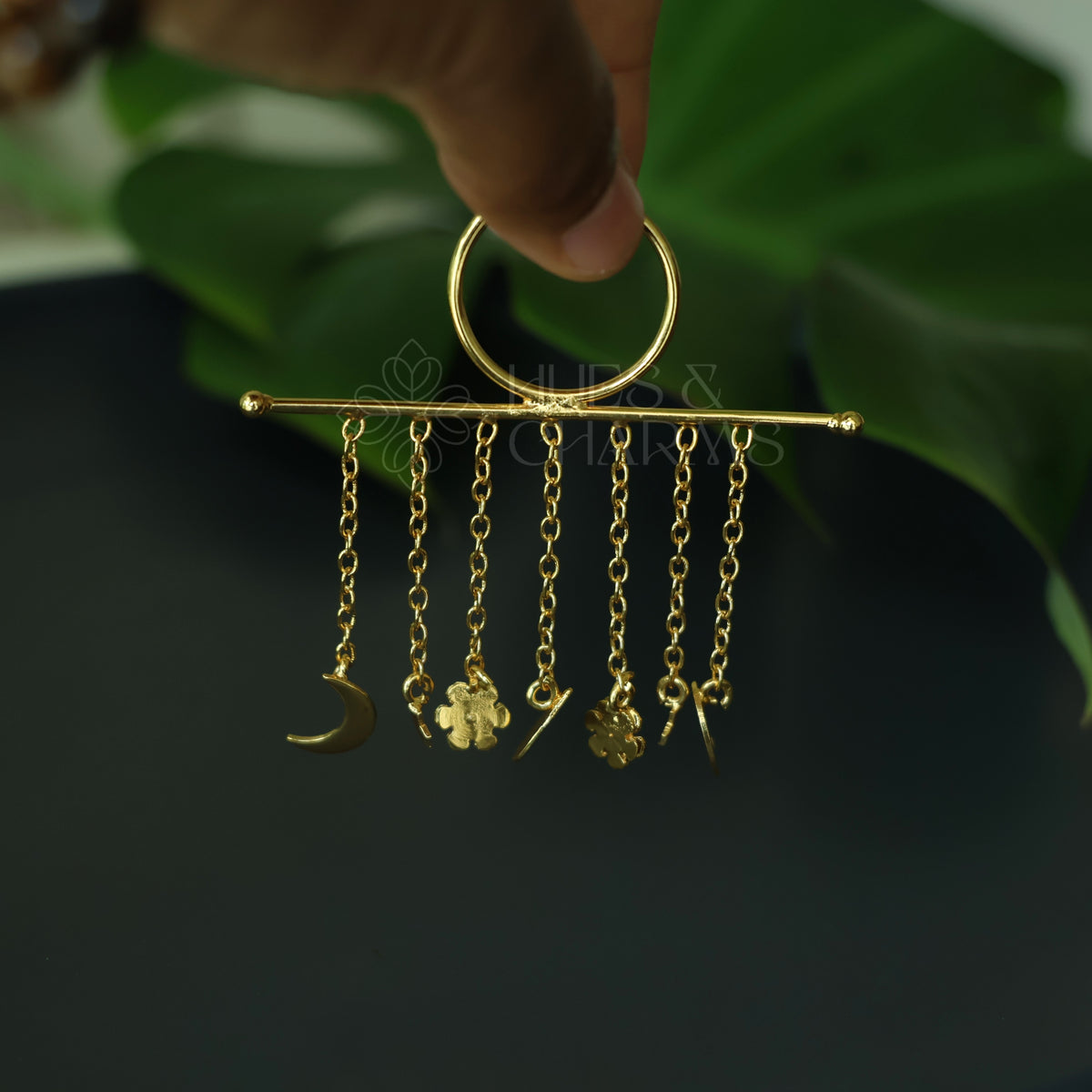 GOLDEN CELESTIA TASSEL ADJUSTABLE STATEMENT RING