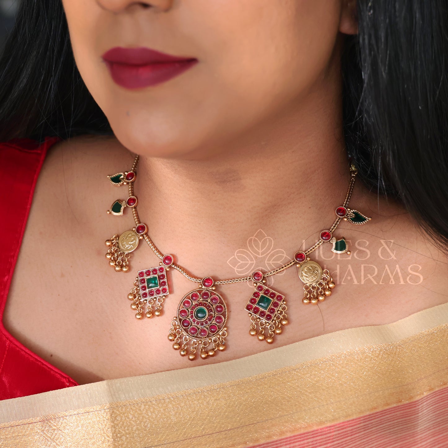 STATEMENT PALAKKA AND KASHU COIN FUSION NECKLACE SET