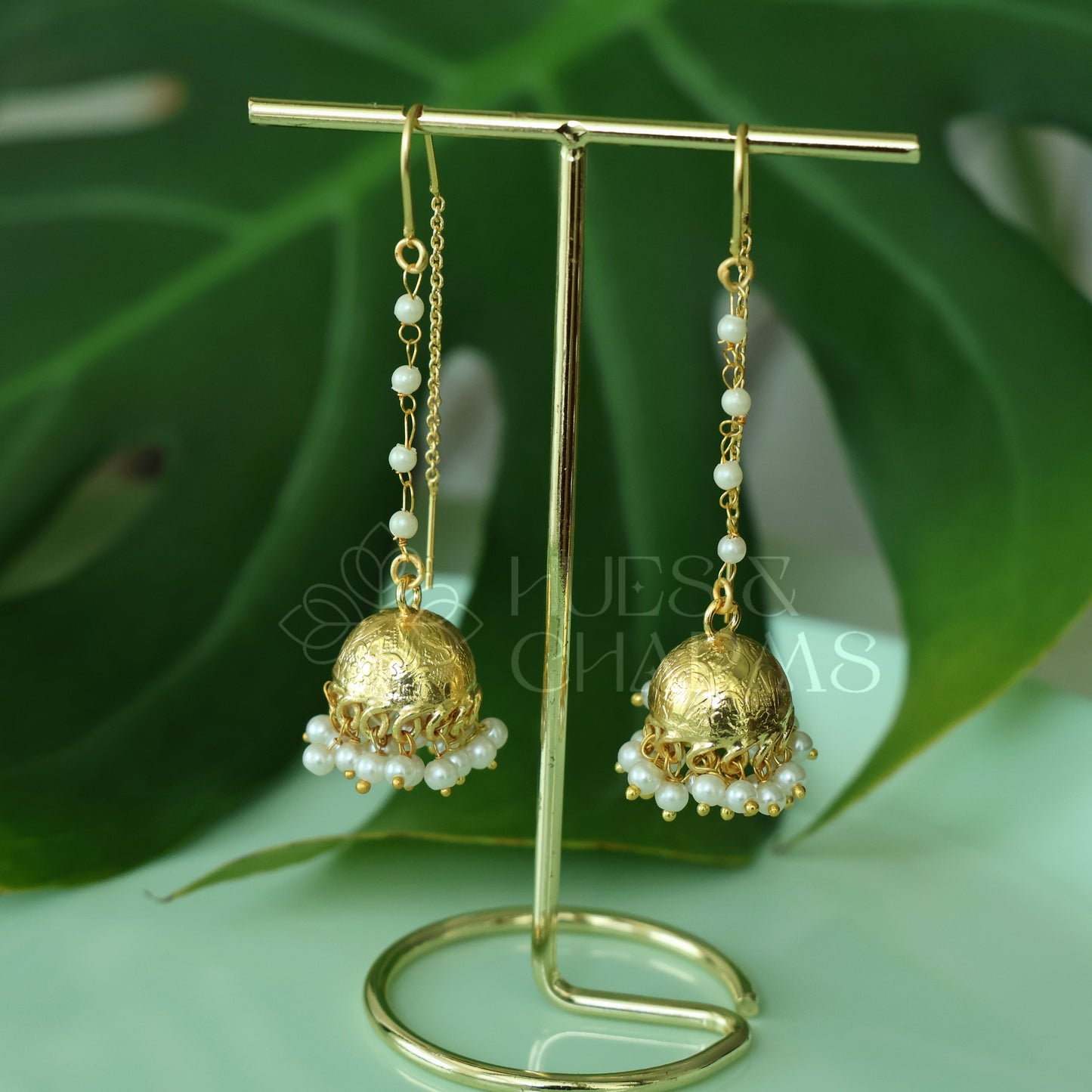 NEEDLE AND THREAD FLORAL EMBOSSED PEARL JHUMKA EARRINGS