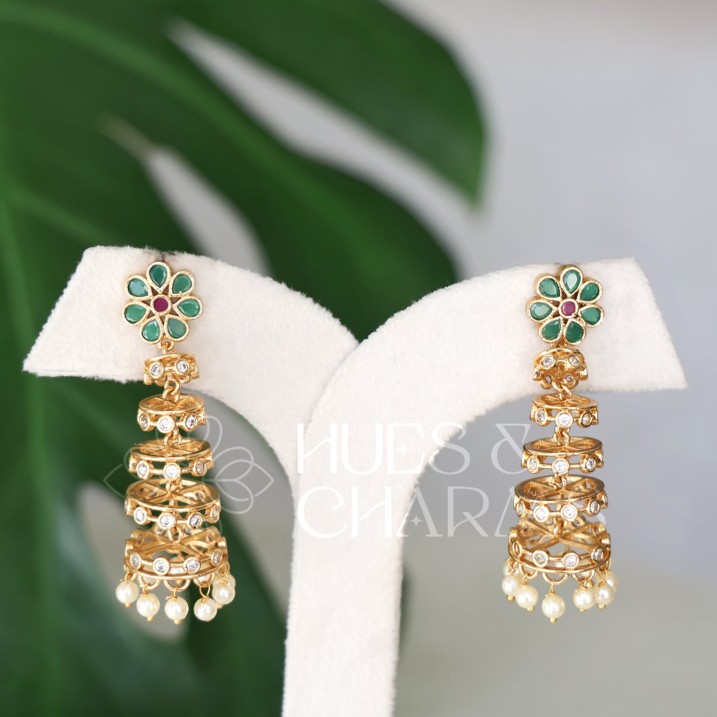 GOLDEN SPIRAL JHUMKA WITH PEARLS (COLOURS AVAILABLE)
