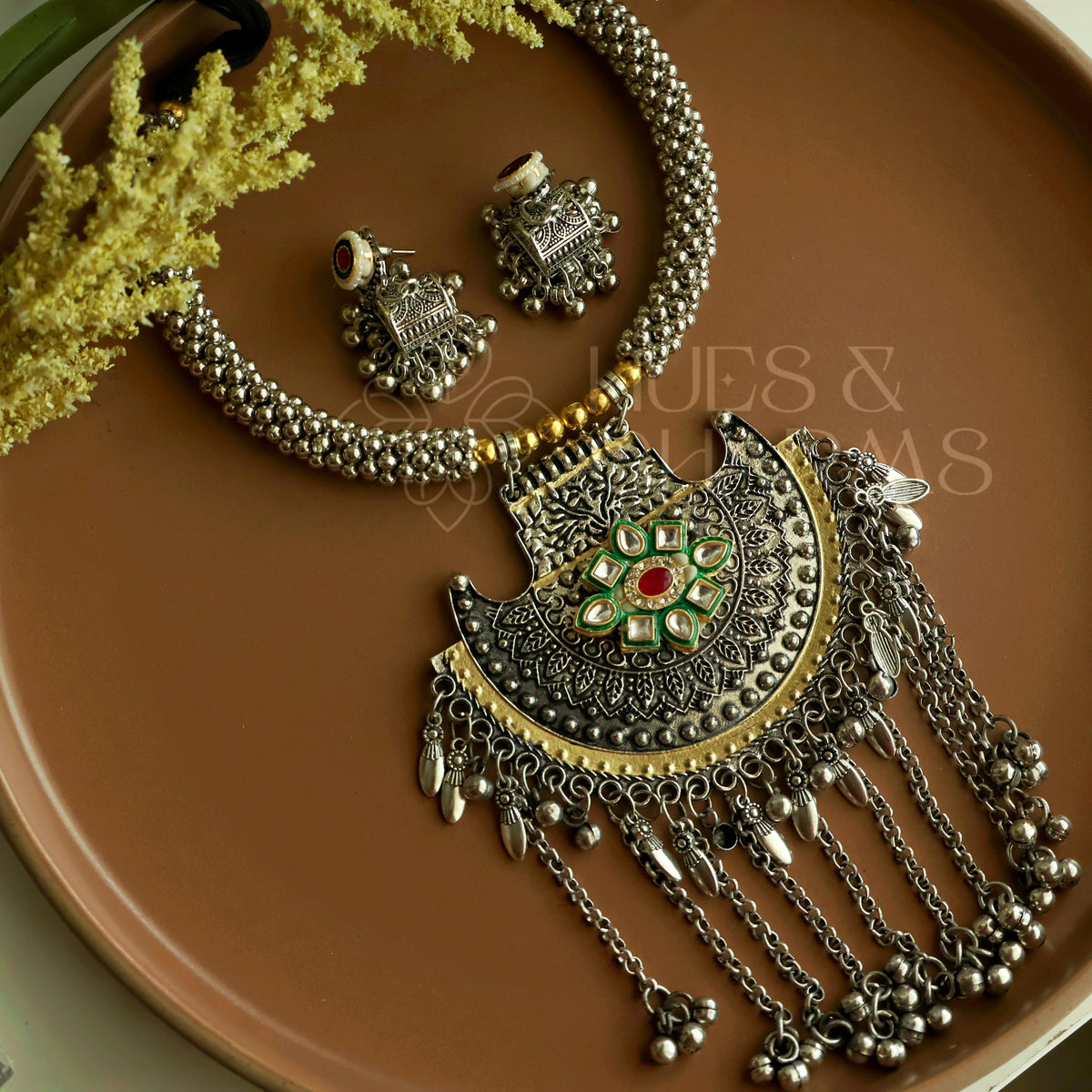 NOORANI DUAL TONE OXIDISED NECKLACE SET