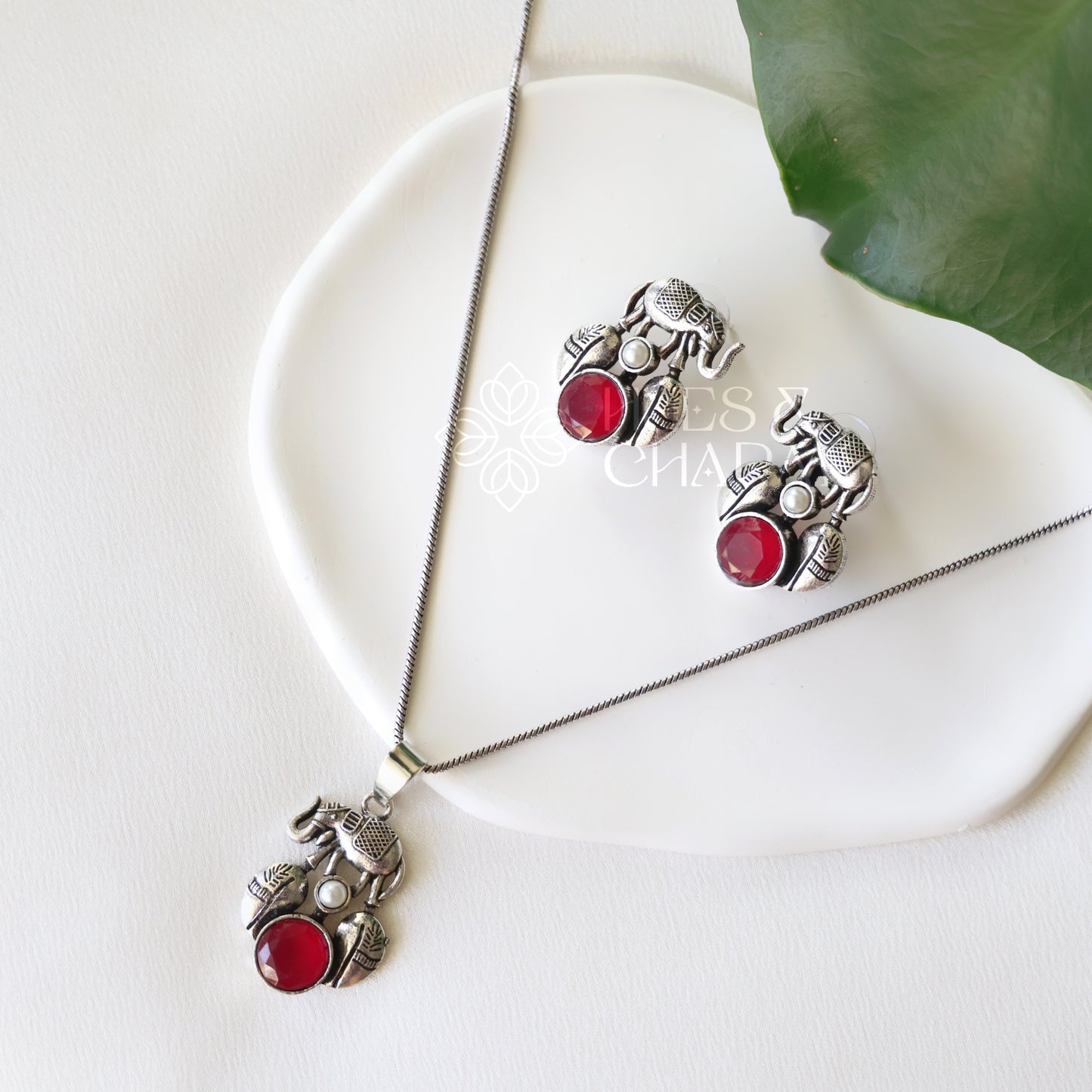 OXIDIZED HATHI LONG SIMPLE NECKLACE SET