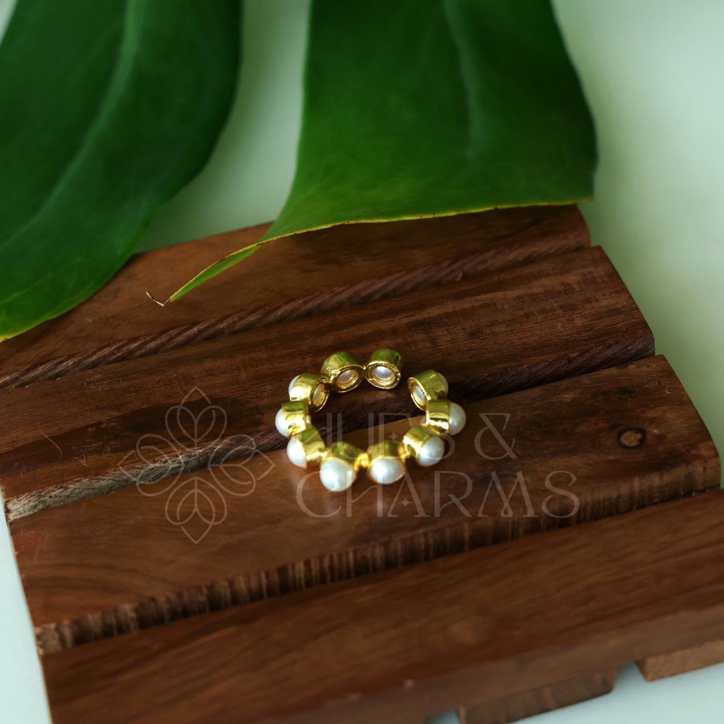 GOLDEN ORBIT PEARL ADJUSTABLE RING