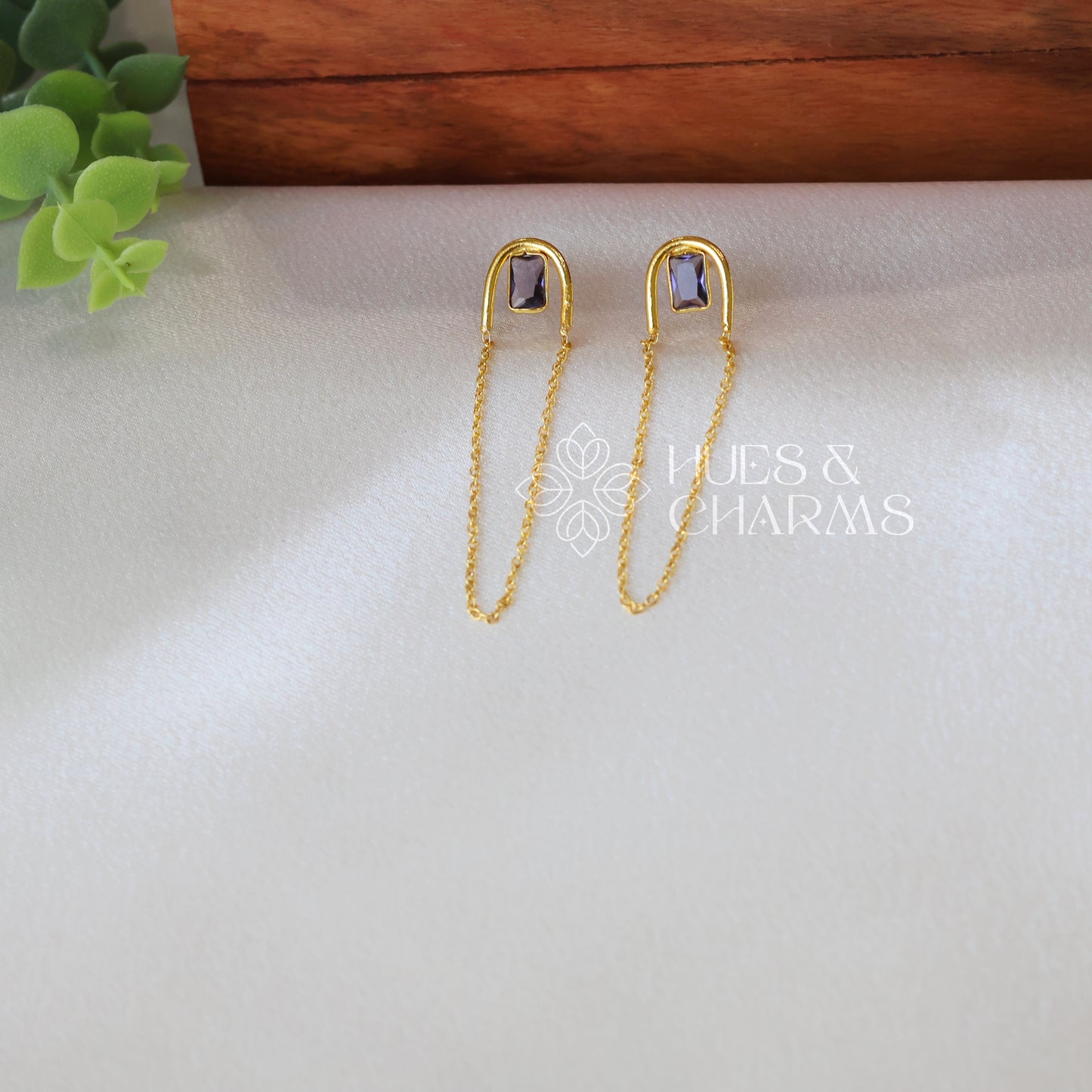 LINK CHAIN DESIGNER DROP EARRINGS- PURPLE