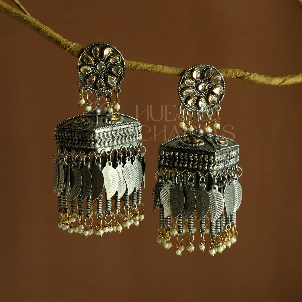 ZOHRA DUAL-TONE STATEMENT JHUMKAS| OXIDISED BLACK METAL