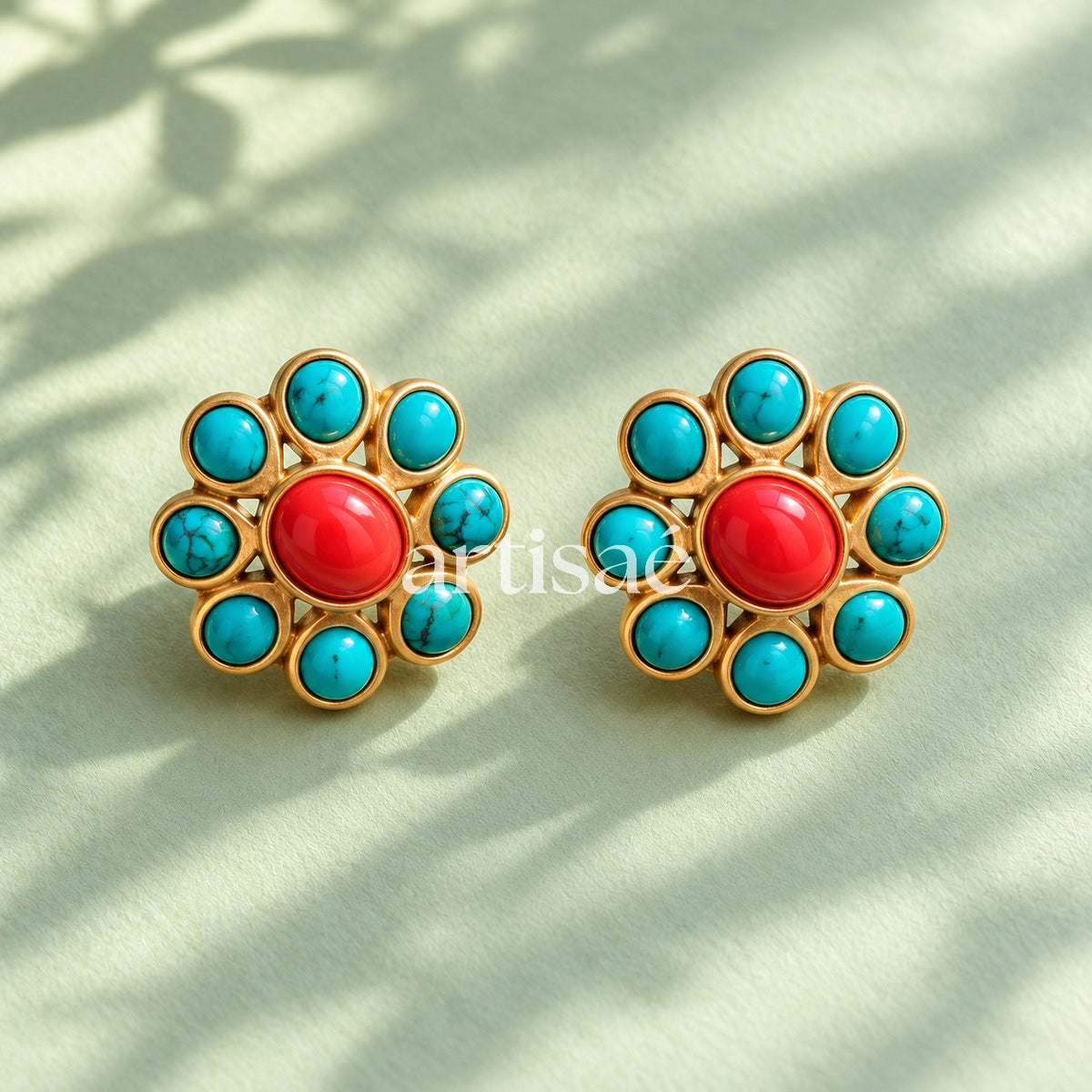 MIRAAYA KUNDAN NECKLACE SET- TURQUOISE & CORAL