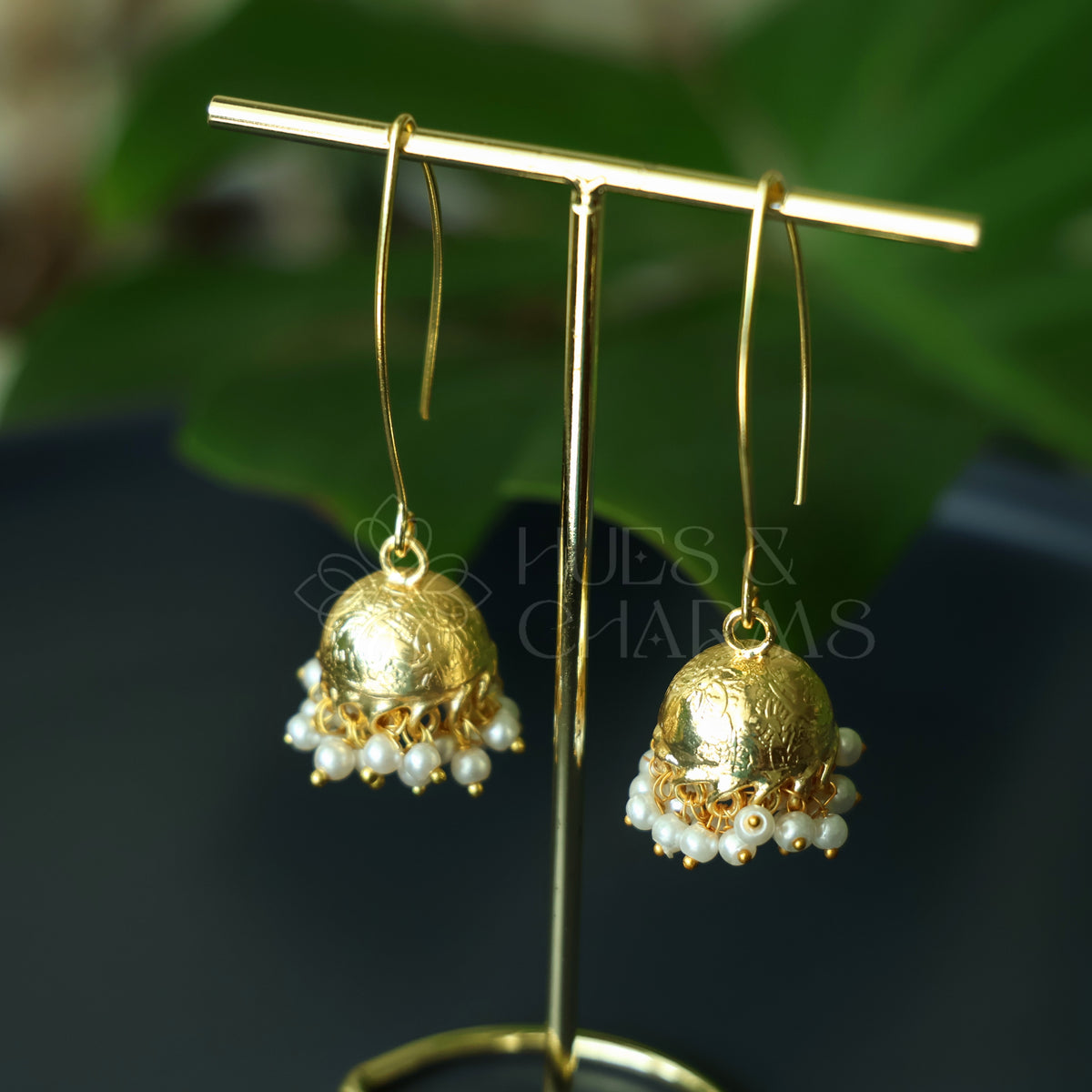 GOLDEN MOGRA HOOK JHUMKA WITH PEARLS