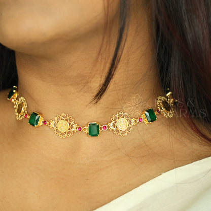 TRADITIONAL PADMIKA VYRA COIN NECKLACE | PREMIUM GOLD PLATED ( Colours available )