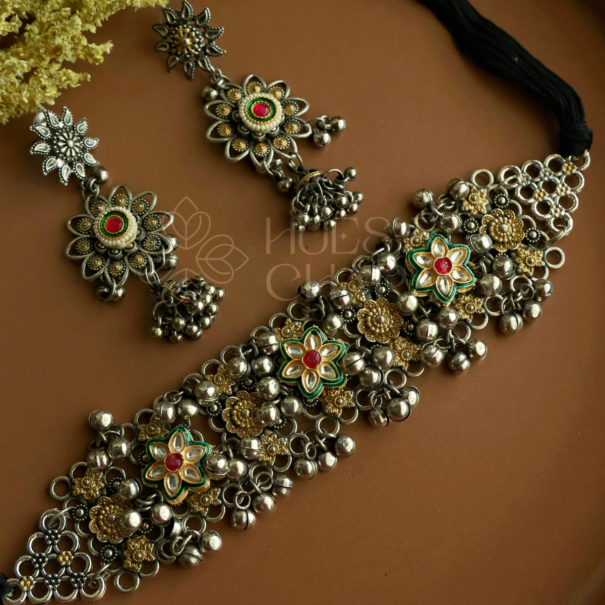 MALLIKA DUAL TONE OXIDISED CHOKER SET