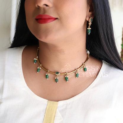 GOLDEN STIFF NECKLACE SET WITH BEADS (COLOURS AVAILABLE)