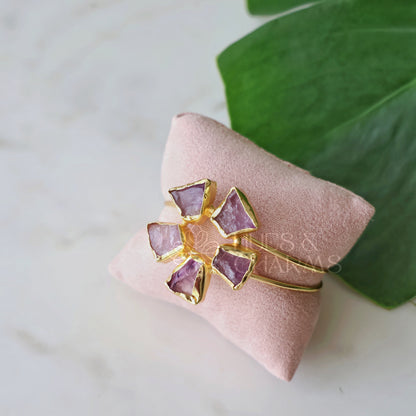 GOLDEN ELARA RAW STONE CUFF ADJUSTABLE BANGLE(COLOURS AVAILABLE)