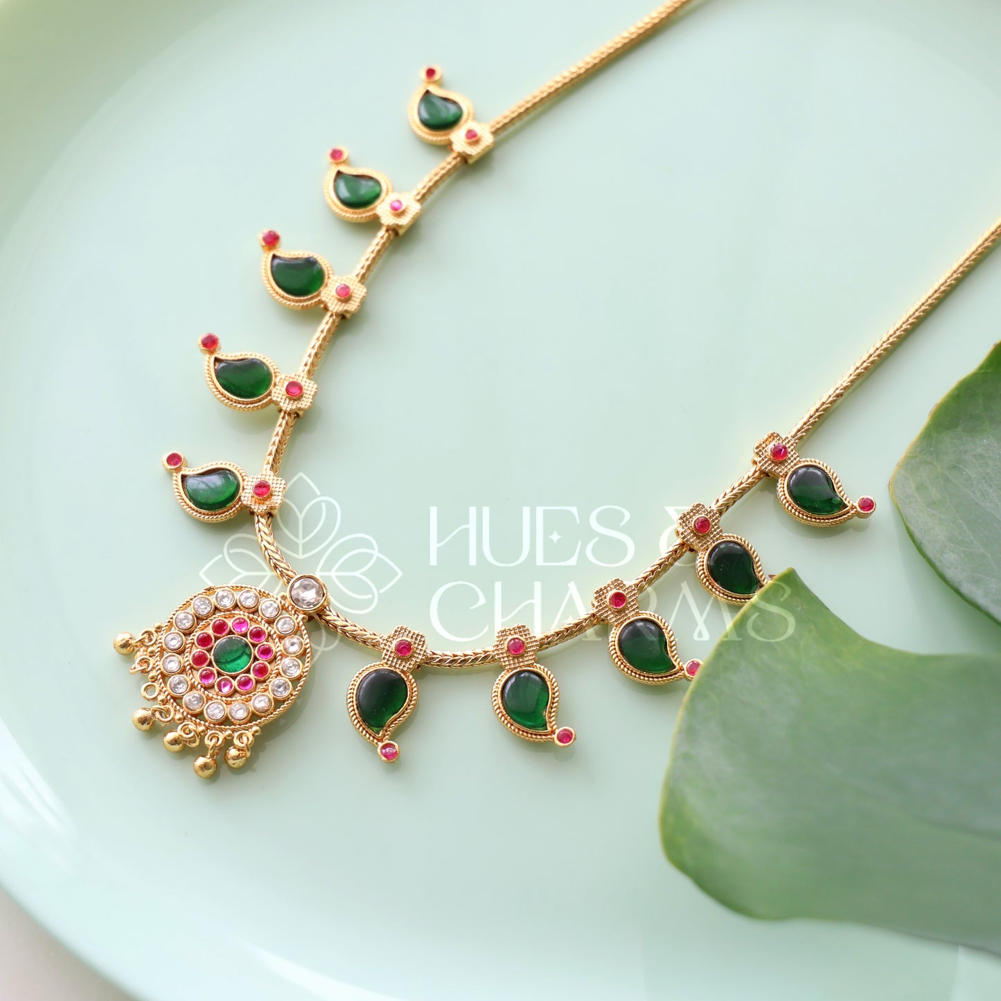TRADITIONAL STATEMENT MANGO NECKLACE SET| GOLD PLATED