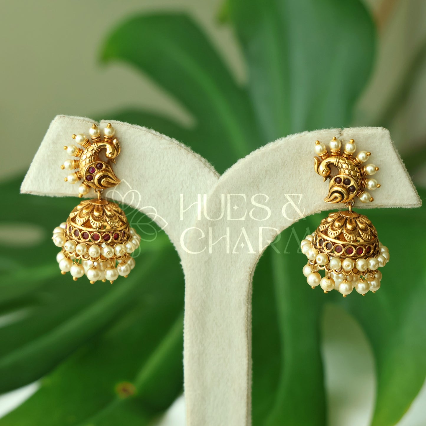GOLDEN  MAYURMUKTA PEARL JHUMKA | PREMIUM JEWELLERY