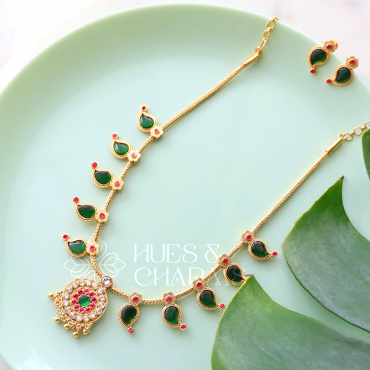 TRADITIONAL STATEMENT MANGO NECKLACE SET| GOLD PLATED