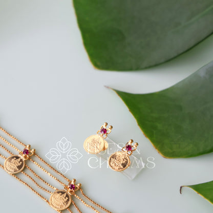 TRADITIONAL KASHU LAKSHMI COIN CHOKER SET | GOLD PLATED