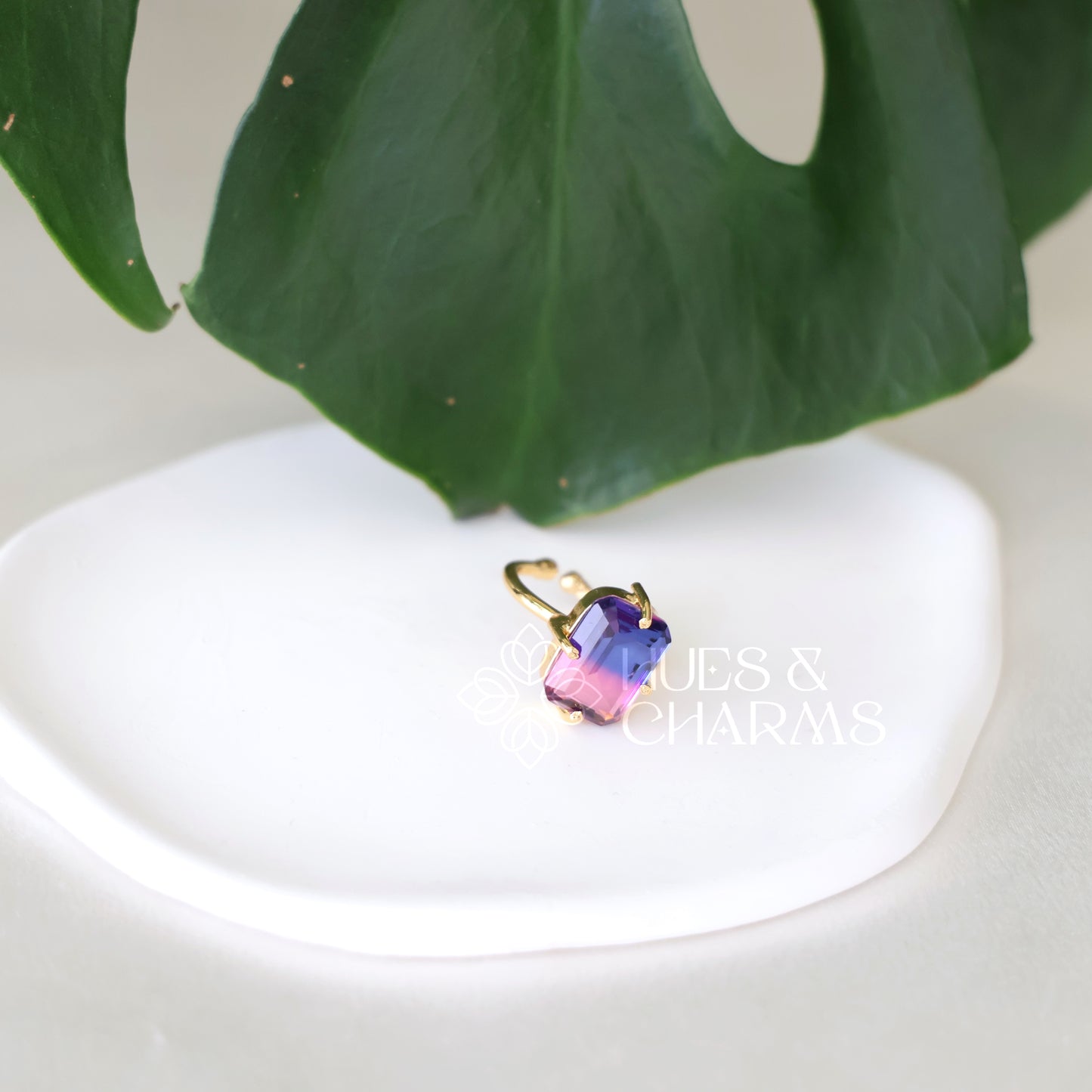 GLOSSY MULTICOLOUR RECTANGLE SHAPE ADJUSTABLE RING (COLOURS AVAILABLE)