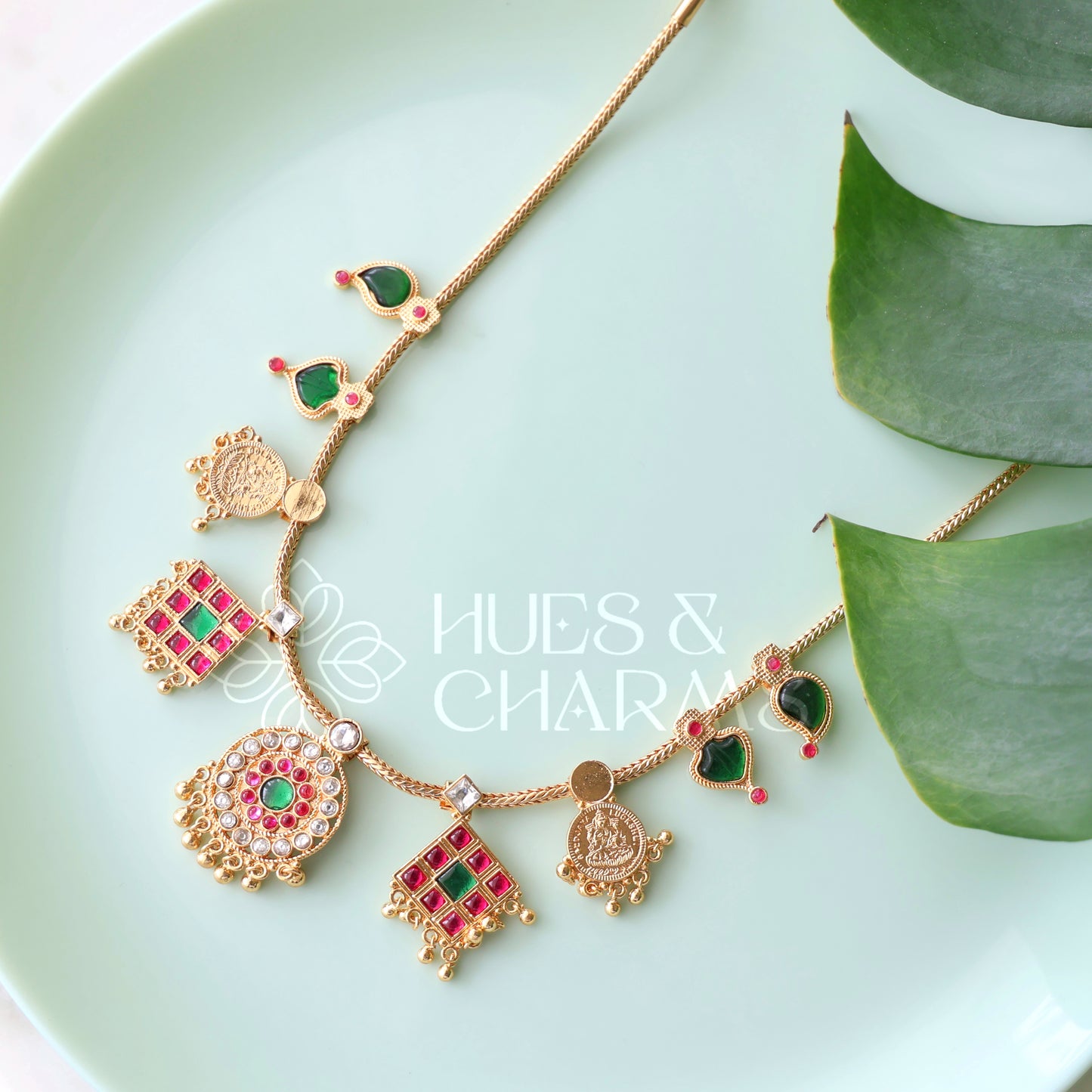 TRADITIONAL STATEMENT PALAKKA AND KASHU COIN FUSION NECKLACE | GOLD PLATED