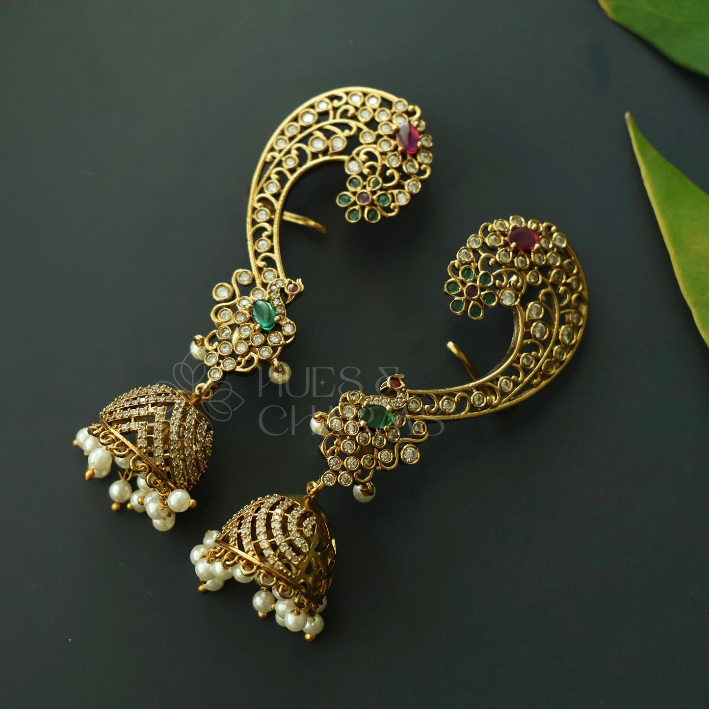 STATEMENT MAYURLEKHA AD EAR CUFF JHUMKAS WITH PEARLS