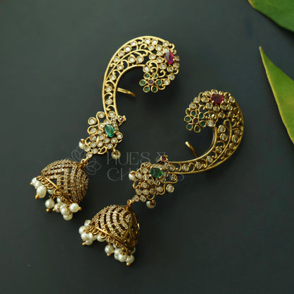STATEMENT MAYURLEKHA AD EAR CUFF JHUMKAS WITH PEARLS