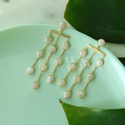 GOLDEN LUMINA 3 LAYER PEARL DROPS STATEMENT EARRINGS