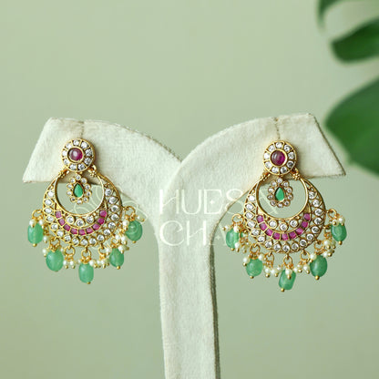 GOLDEN SAMYUKTA KEMP CHANDBALI EARRINGS| PREMIUM JEWELLERY (Colours available)