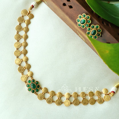 GOLDEN SOWBHAGYA LAKSHMI COIN CHOKER SET (Colours available)