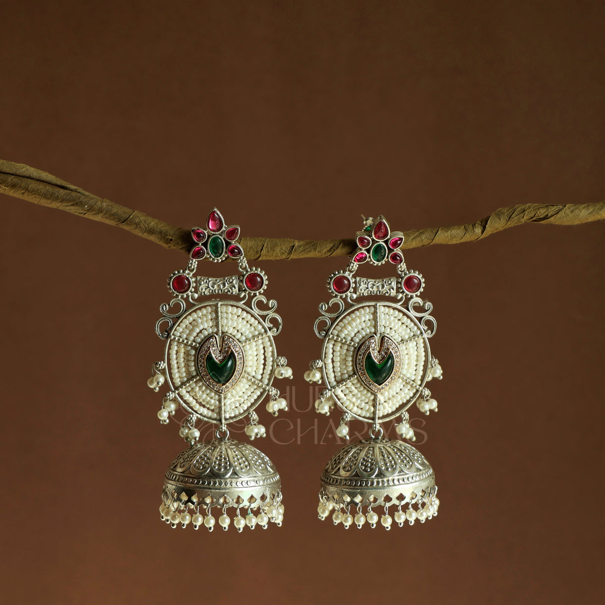 OXIDIZED AAROHI FLORAL  PEARL JHUMKA EARRINGS | PREMIUM JEWELLERY