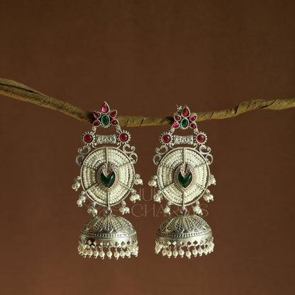 OXIDIZED AAROHI FLORAL  PEARL JHUMKA EARRINGS | PREMIUM JEWELLERY