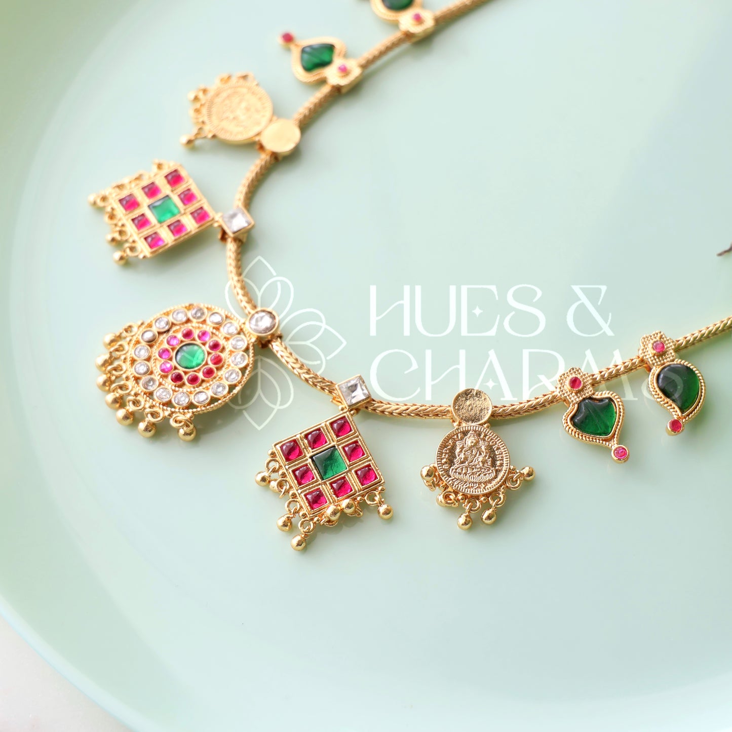 TRADITIONAL STATEMENT PALAKKA AND KASHU COIN FUSION NECKLACE | GOLD PLATED