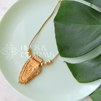 GOLD PLATED POORAM NETTIPATAM PENDANT NECKLACE | GOLD PLATED