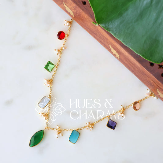 GOLDEN GLOSSY MULTI-CHARM NECKPIECE (COLOURS AVAILABLE)