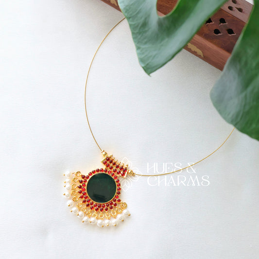 TRADITIONAL PALAKKA FLOATING  NECKPIECE - GREEN