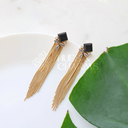 GOLDEN TASSEL GLOSSY STATEMENT EARRINGS (COLOURS AVAILABLE)