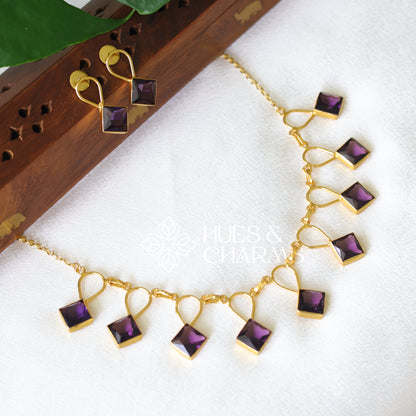 PURPLE GLOSSY DROP NECKLACE SET