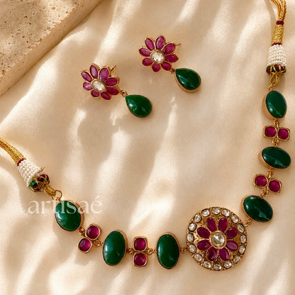 AMÉLIA NATURAL STONE CHOKER SET - GREEN ONYX
