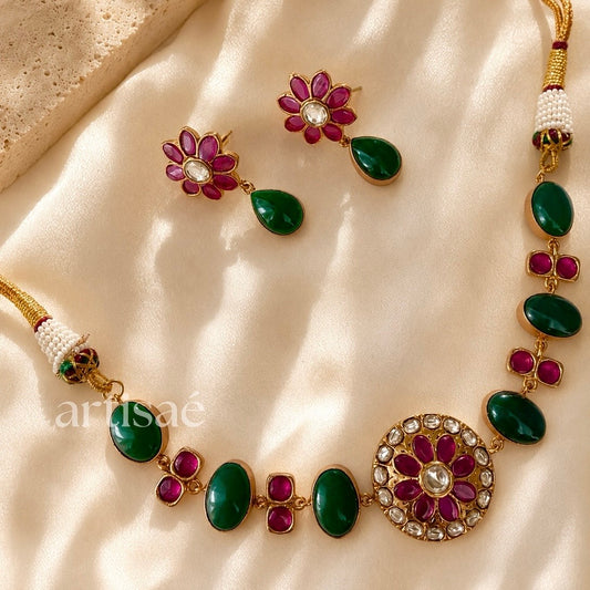 AMÉLIA NATURAL STONE CHOKER SET - GREEN ONYX