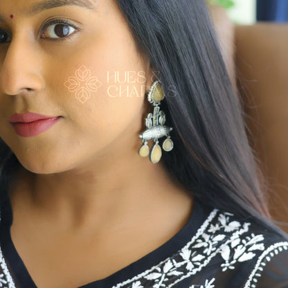 OXIDIZED STATEMENT EARRINGS WITH PEARL DETAILING ( COLOURS AVAILABLE)