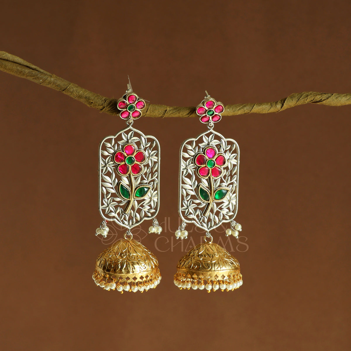 OXIDIZED DUAL TONE ISHANI FLORAL JHUMKA EARRINGS | PREMIUM JEWELLERY