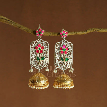 OXIDIZED DUAL TONE ISHANI FLORAL JHUMKA EARRINGS | PREMIUM JEWELLERY