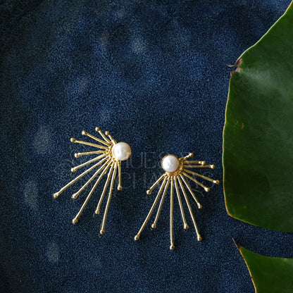 GOLDEN PEARL AURORA RAYS STATEMENT EARRINGS